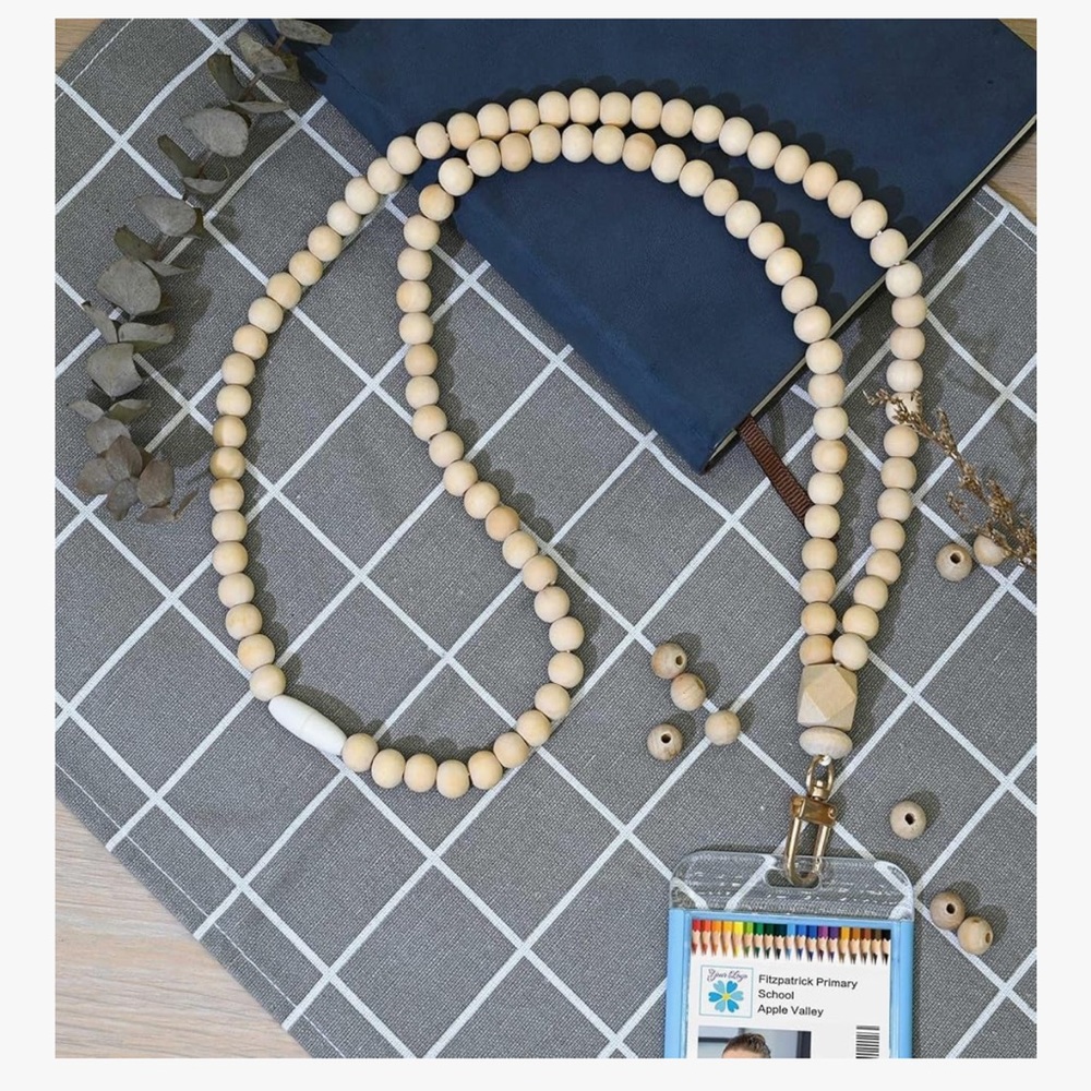 🆕 Lanyards for id badges and Keys for Women Wood Beaded Lanyard - Picture 5 of 6